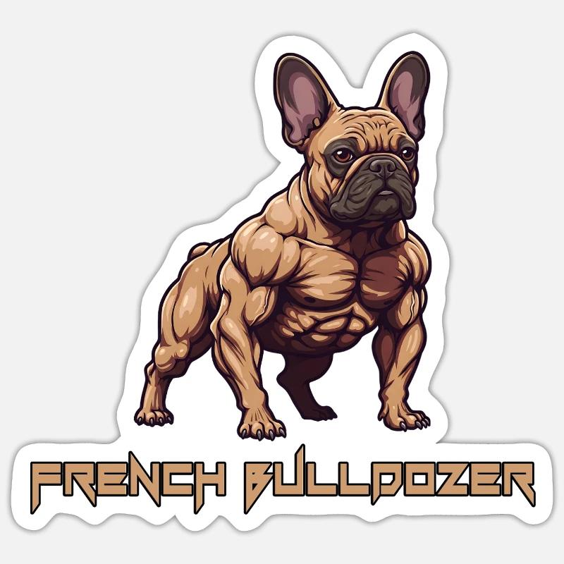 Bulldozer français Bouledogue français - Sticker taille S (10 x 10 cm) - blanc mat