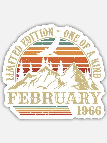 Februar 1966 Retro Geboren Februar 1966 Geburtstag - Sticker Größe S (10 x 10 cm) - Mattweiß