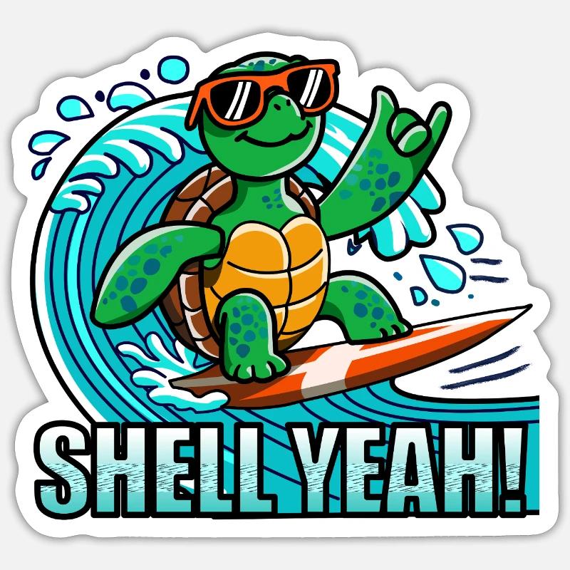 Surf Turtle – Shell Yeah Wellenreiten Schildkröte Sticker Größe S (10 x 10 cm)
