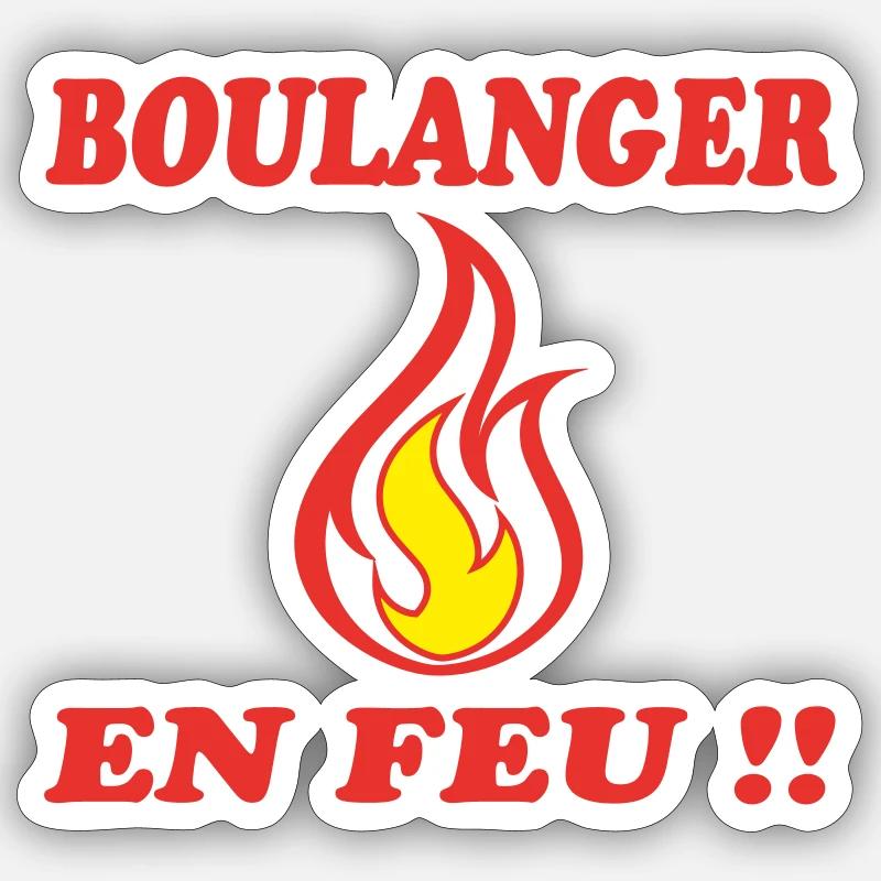 BOULANGER EN FEU !! - Sticker taille S (10 x 10 cm) - blanc mat