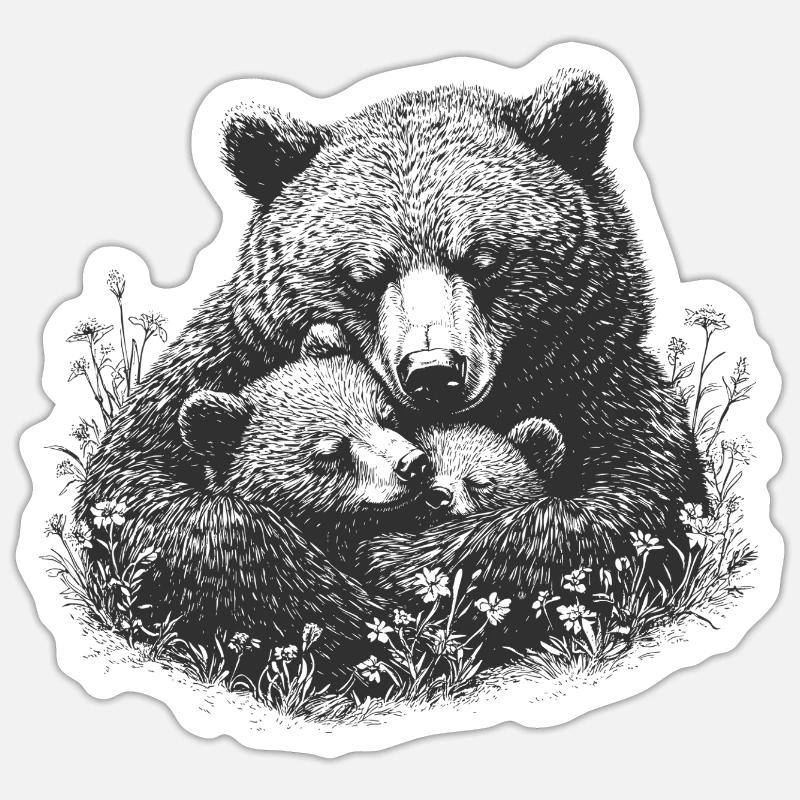 RETRO Mama Bär mit Bärenbaby Geschenk Muttertag Sticker Größe S (10 x 10 cm)