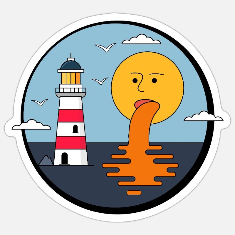 Phare et soleil - Sticker taille S (10 x 10 cm) - blanc mat
