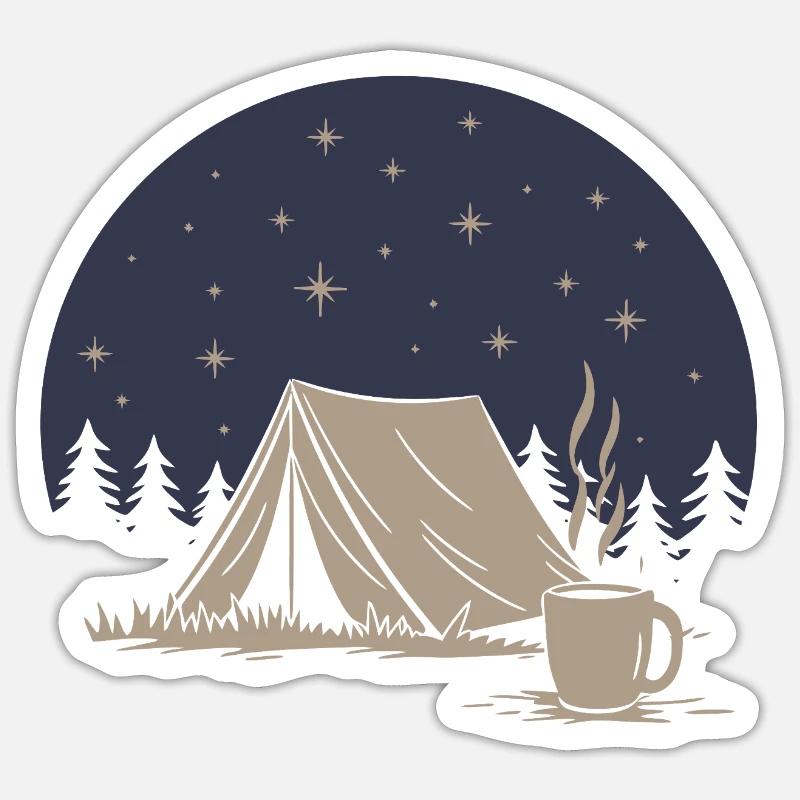 Camping and Coffee - Sticker size S (10 x 10 cm) - white matte