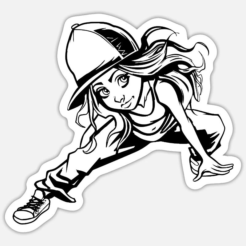 Breakdance Mädchen - Sticker Größe S (10 x 10 cm) - Mattweiß