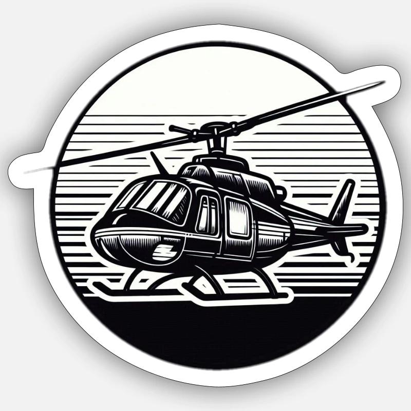 Hélicoptère en noir et blanc - Sticker taille S (10 x 10 cm) - blanc mat
