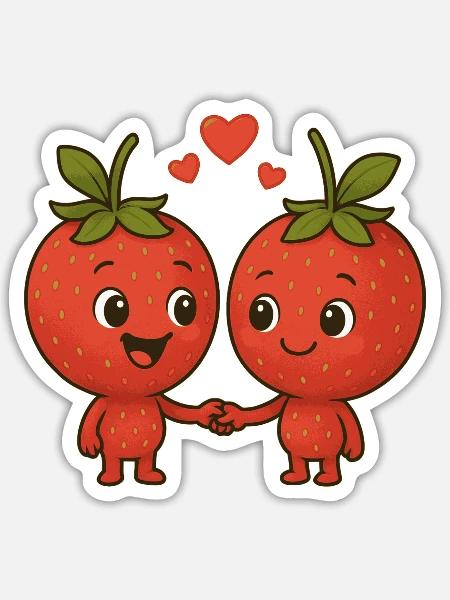Erdbeeren mit Herzen - Sticker Größe S (10 x 10 cm) - Mattweiß
