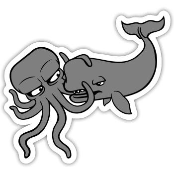 Octopus Whale 2 Fighting Deep Sea Monster Sea Monster - Sticker size S (10 x 10 cm) - white matte - Front