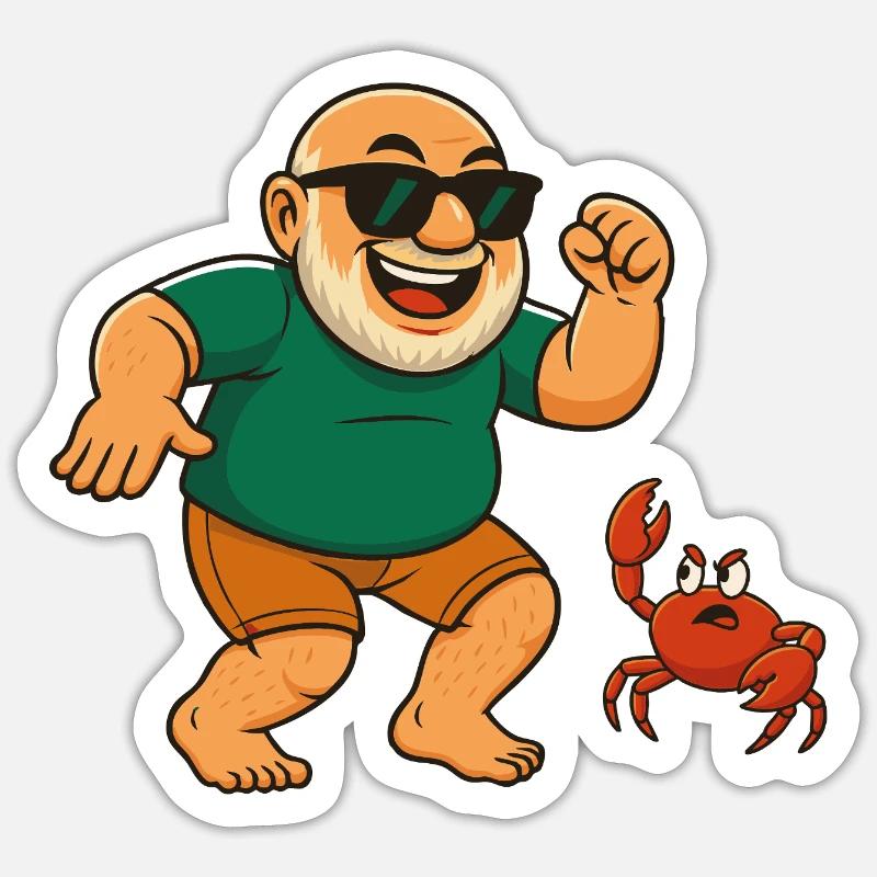 fröhlicher Opa mit Krabbe - Sticker Größe S (10 x 10 cm) - Mattweiß