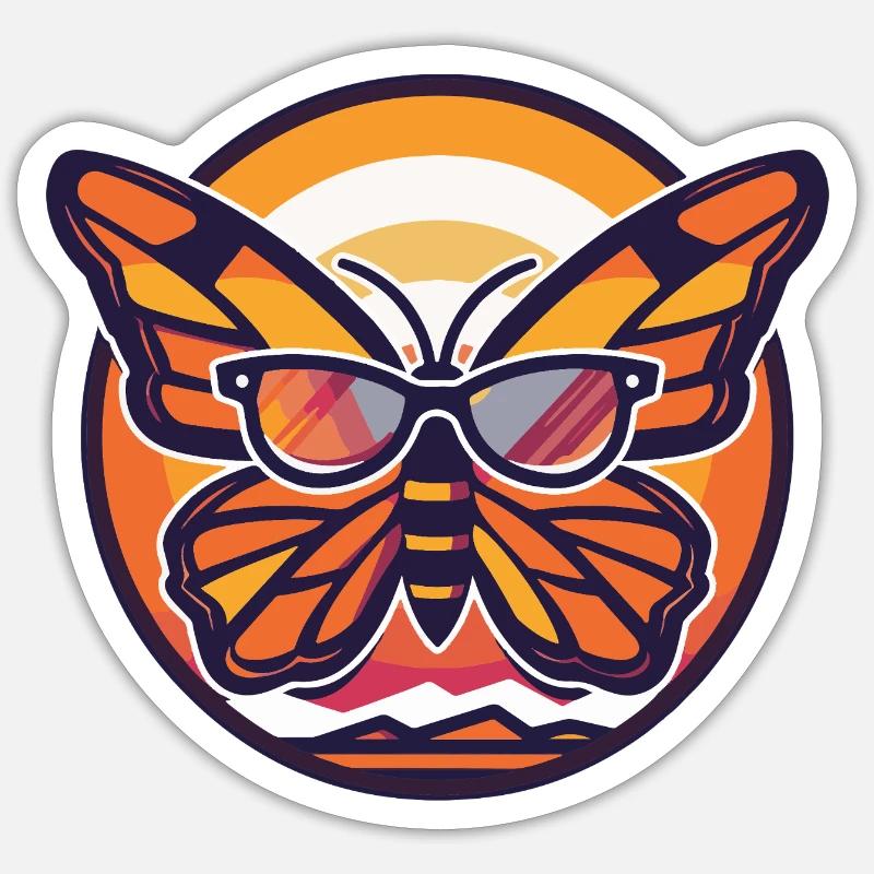 Papillon Bande dessinée cool - Sticker taille S (10 x 10 cm) - blanc mat