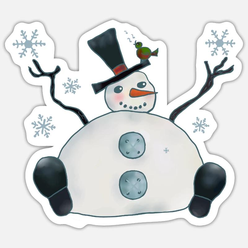 Dicker Schneemann - Sticker Größe S (10 x 10 cm) - Mattweiß