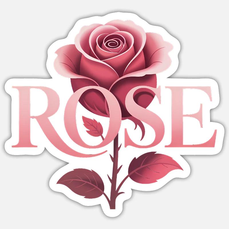 Rose - Logo botanique cool - Sticker taille S (10 x 10 cm) - blanc mat