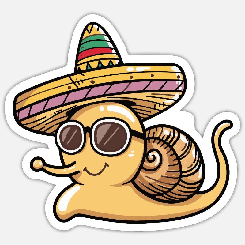 Escargot Drôle Sombrero - Sticker taille S (10 x 10 cm) - blanc mat