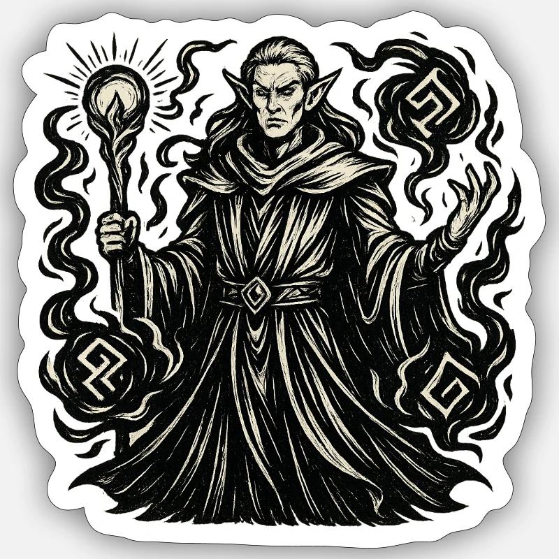 Mystical wizard with symbols - Sticker size S (10 x 10 cm) - white matte