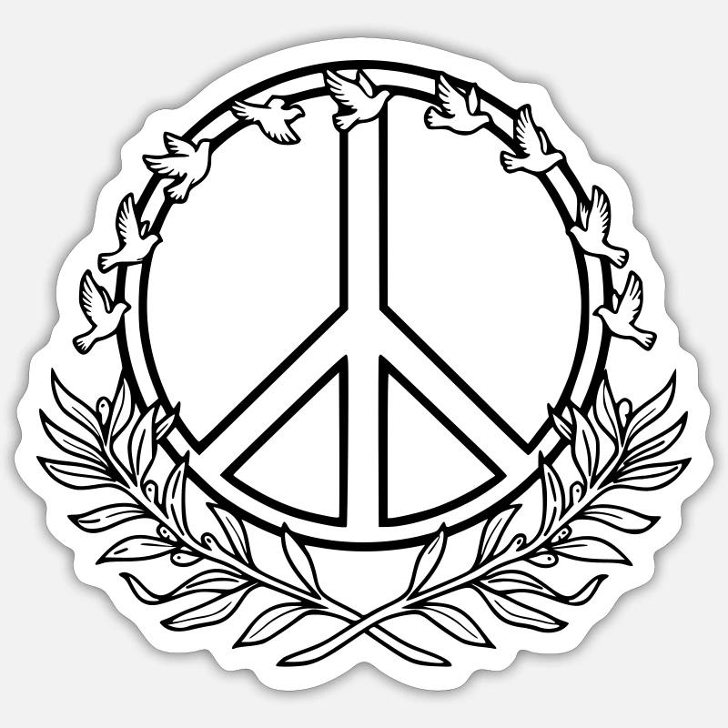 Peacezeichen mit Friedenstauben und Lorbeerzweigen - Sticker Größe S (10 x 10 cm) - Mattweiß
