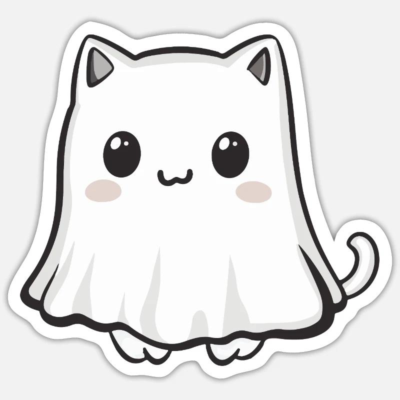 Cat Halloween Ghost - Sticker size S (10 x 10 cm) - white matte