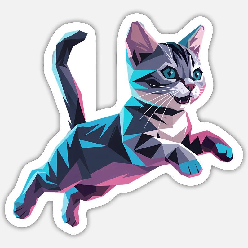 Kätzchen - Cooles Low-Poly-Logo - Sticker Größe S (10 x 10 cm) - Mattweiß