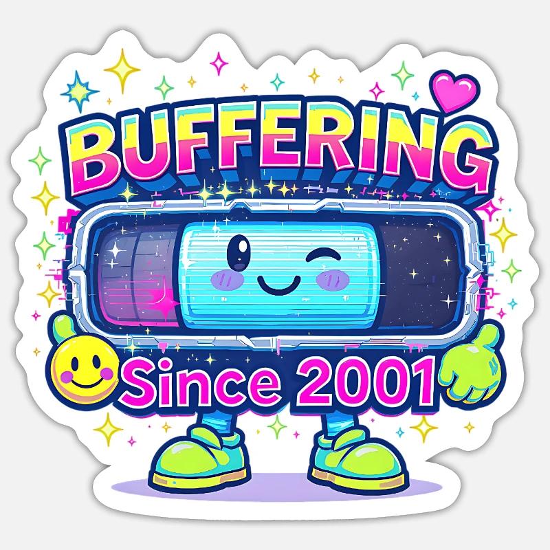 Y2K Retro – Buffering Since 2001 - Sticker Größe S (10 x 10 cm) - Mattweiß