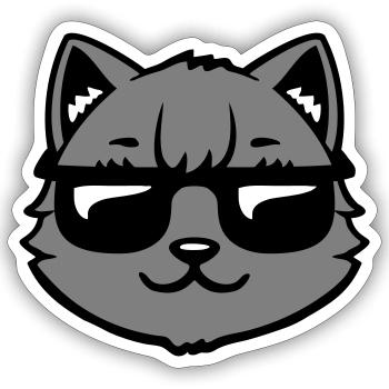 Katze Graue Sonnenbrille Cool Lässig Style Blick - Sticker Größe S (10 x 10 cm) - Mattweiß - Vorne