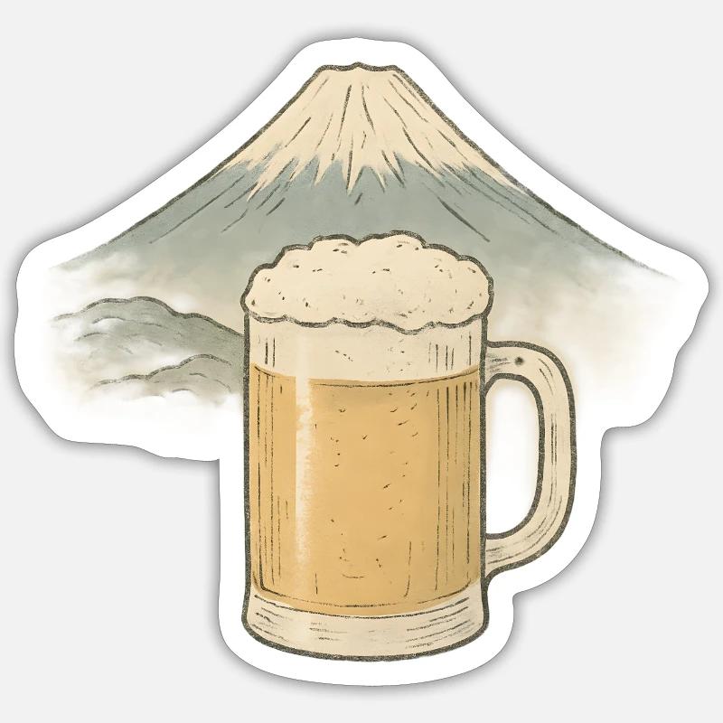 Bier am Berggipfel - Sticker Größe S (10 x 10 cm) - Mattweiß