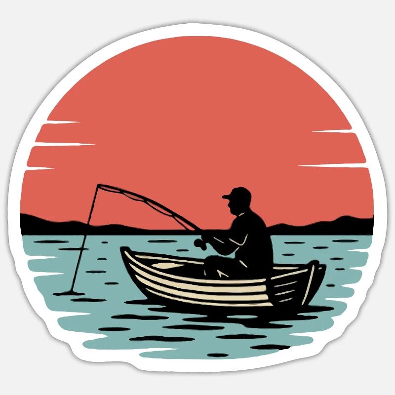 Sonnenuntergangsfischer im Boot - Sticker Größe S (10 x 10 cm) - Mattweiß