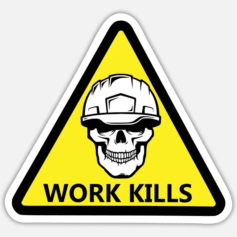 Danger Work, Kill Schild mit behelmtem Totenkopf Sticker Größe S (10 x 10 cm)