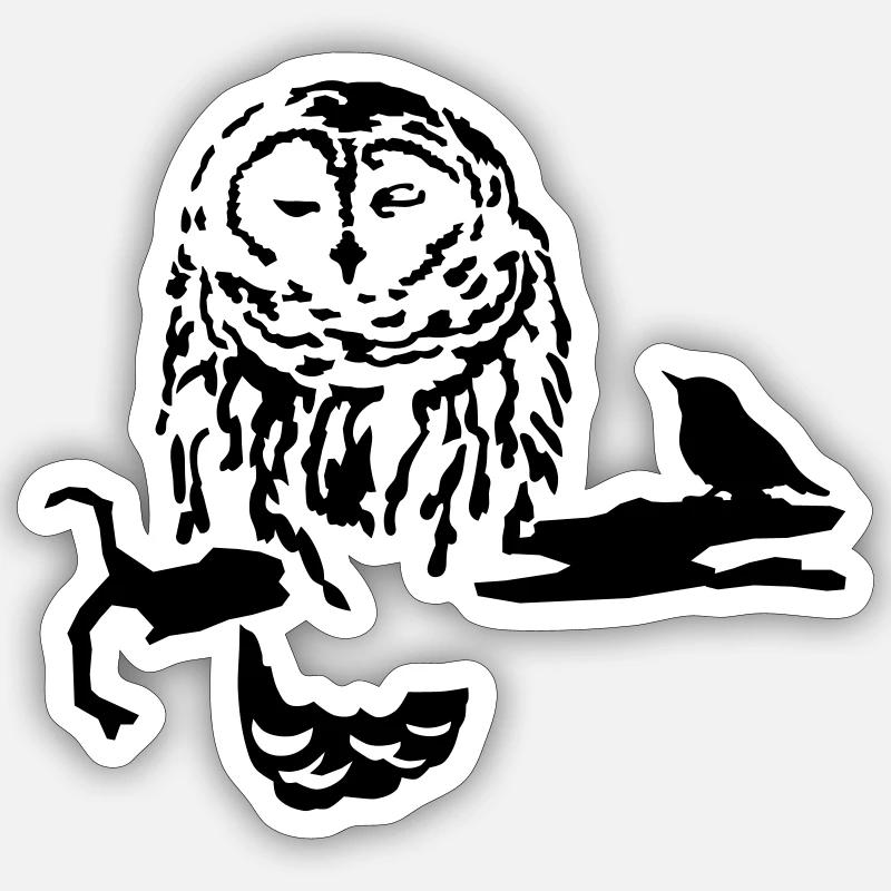 Hibou - Sticker taille S (10 x 10 cm) - blanc mat