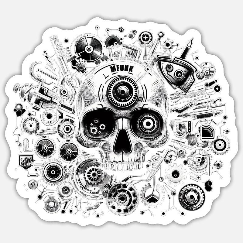 CRÂNE STEAMPUNK - Sticker taille S (10 x 10 cm) - blanc mat