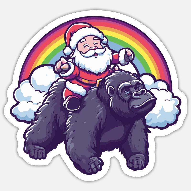 Gorille Père Noël Noël - Sticker taille S (10 x 10 cm) - blanc mat