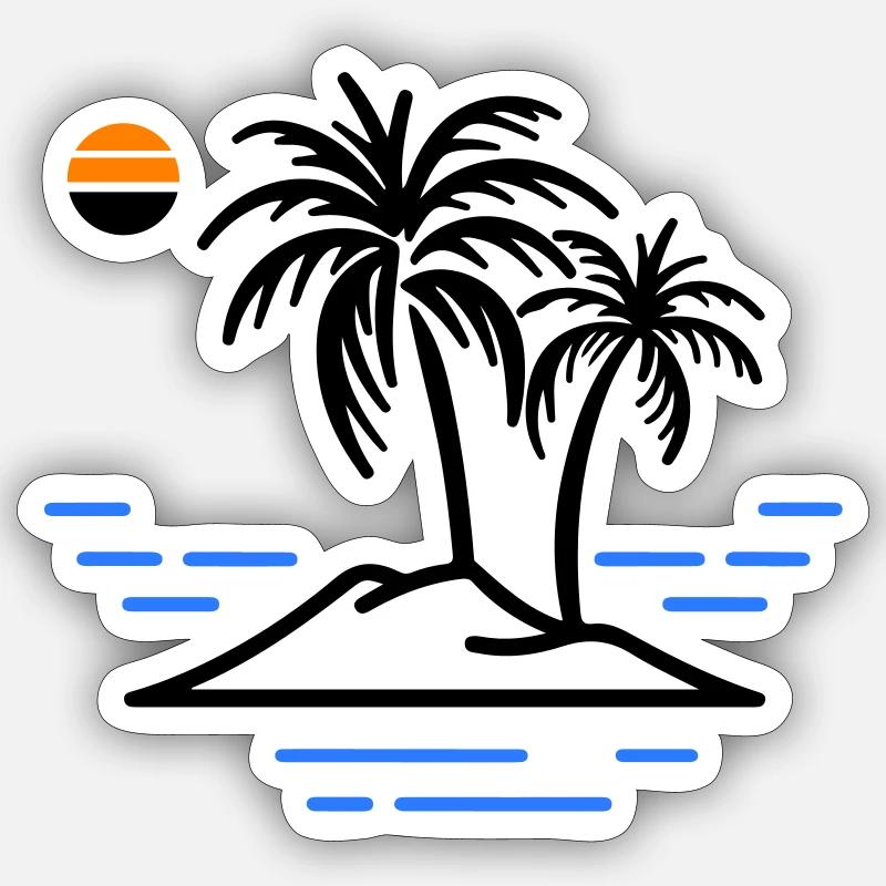 Île Palm - Sticker taille S (10 x 10 cm) - blanc mat