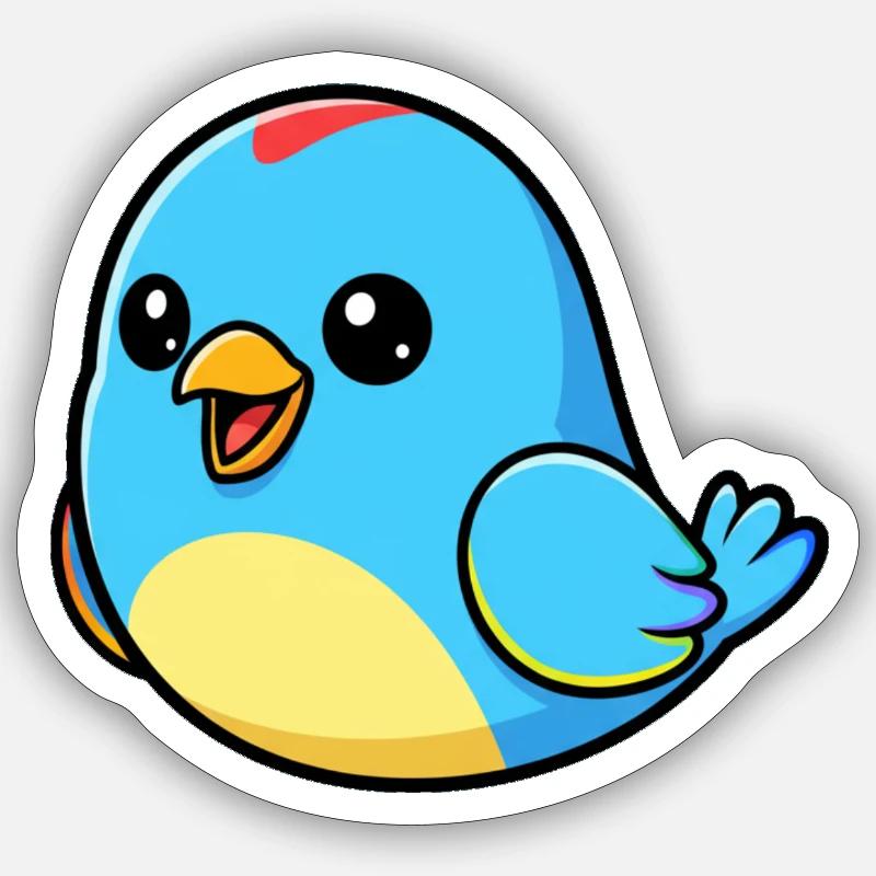 Fröhlicher Blauer Vogel Cartoon - Sticker Größe S (10 x 10 cm) - Mattweiß