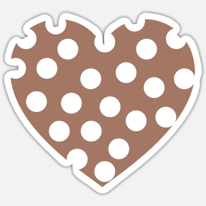 Mokka-Herz mit Löchern - Sticker Größe S (10 x 10 cm) - Mattweiß