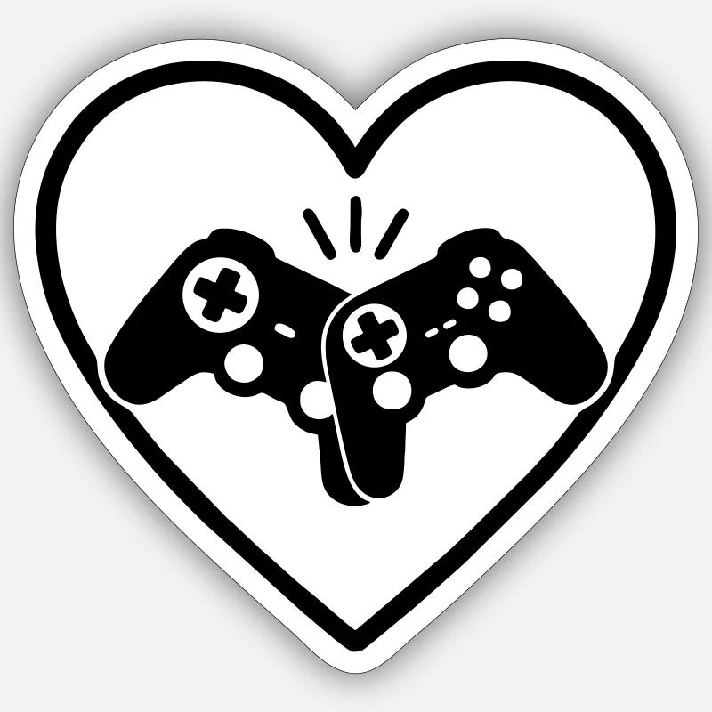 Game Controllers Heart Gamer Love Gift - Sticker size S (10 x 10 cm) - white matte