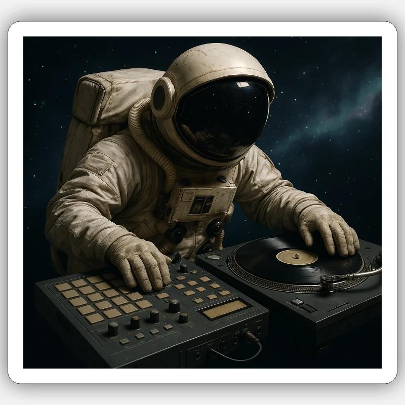 Astronaut DJ on the turntable - Sticker size S (10 x 10 cm) - white matte