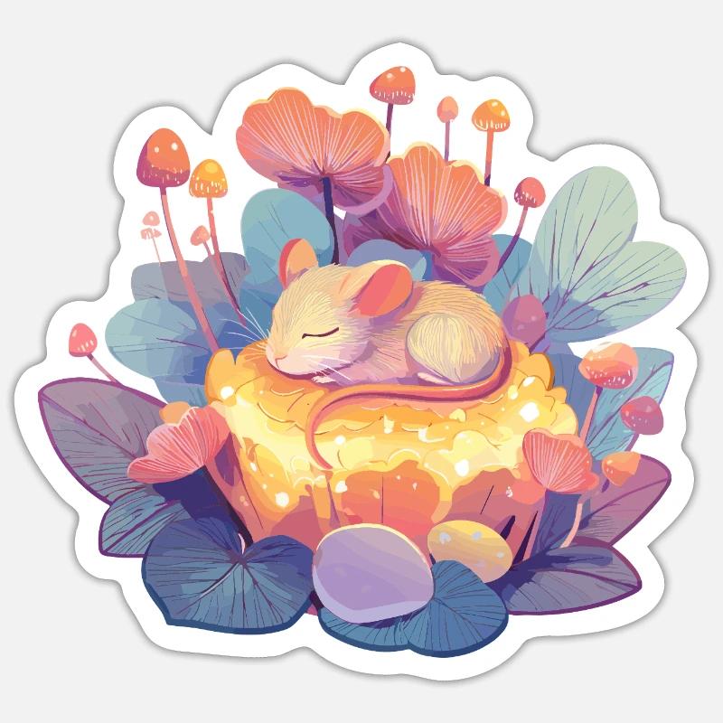 Schläfrige Maus im Honigwald Sticker Größe S (10 x 10 cm)