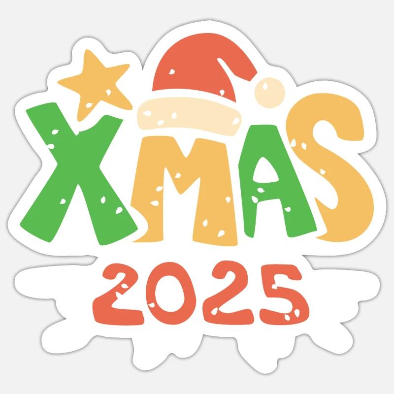 Noël 2025 Lettrage de Noël coloré - Sticker taille S (10 x 10 cm) - blanc mat