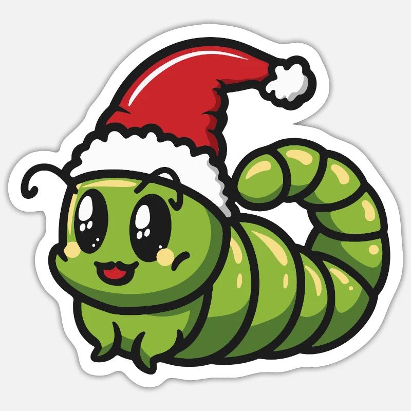 Worm Christmas - Sticker size S (10 x 10 cm) - white matte