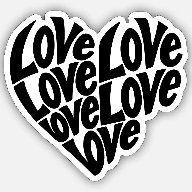 Love Herzform Typografie - Farbe variabel - Sticker Größe S (10 x 10 cm) - Mattweiß
