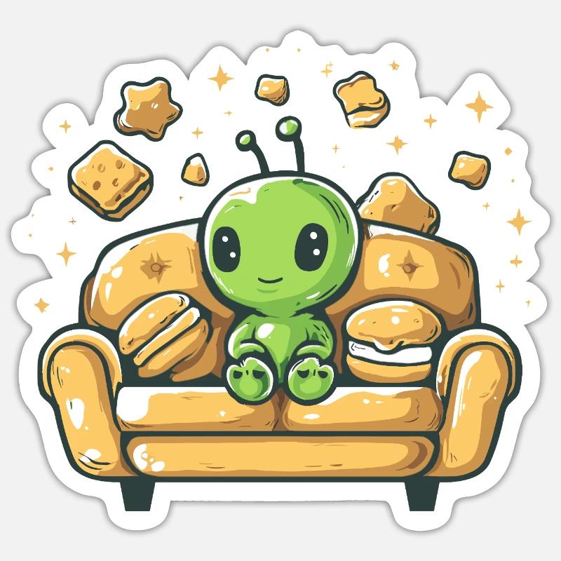 Kuscheliger Alien auf sonnigem Sofa - Sticker Größe S (10 x 10 cm) - Mattweiß