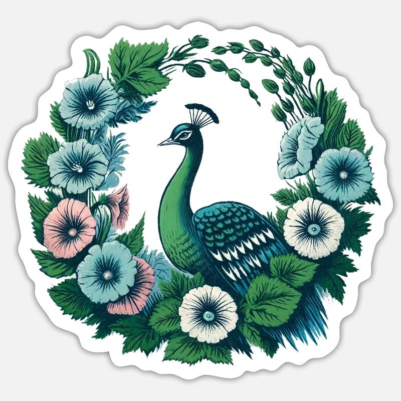 Peacock Floral Circle - Sticker size S (10 x 10 cm) - white matte
