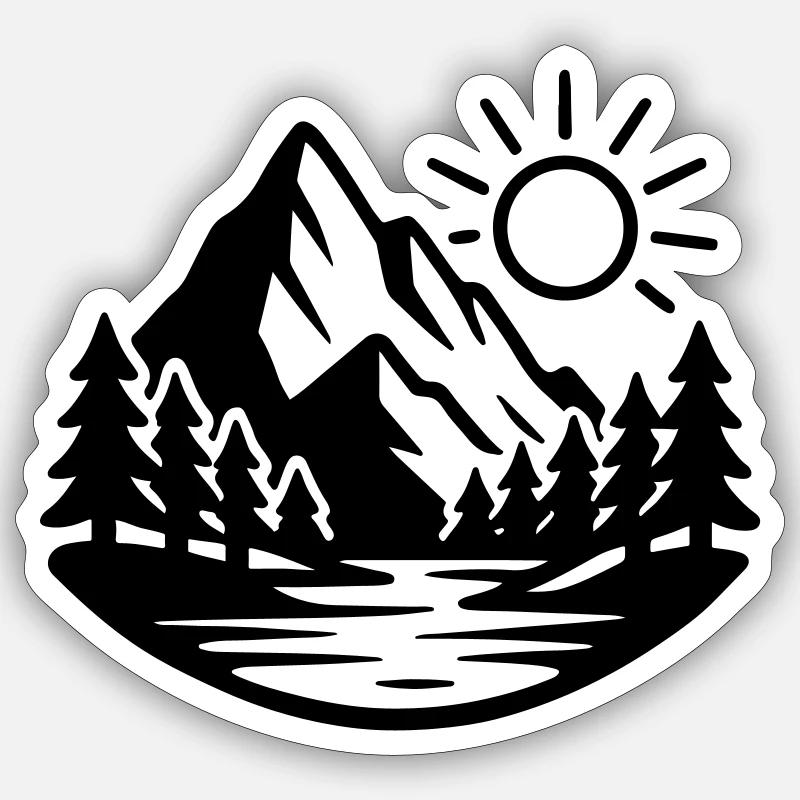 Mountains Landscape Forest Nature - Sticker size S (10 x 10 cm) - white matte