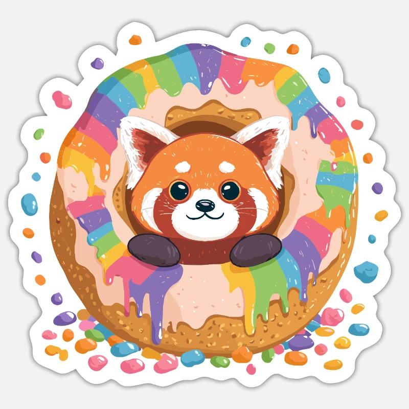 Donut Panda Regnbue - Klistermärke storlek S (10 x 10 cm) - matt vit