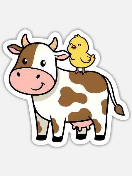 Süße Kuh mit Vogel Freundschaft - Sticker Größe S (10 x 10 cm) - Mattweiß