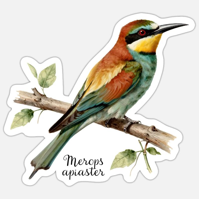 Guêpier d’Europe, illustration Merops apiaster - Sticker taille S (10 x 10 cm) - blanc mat