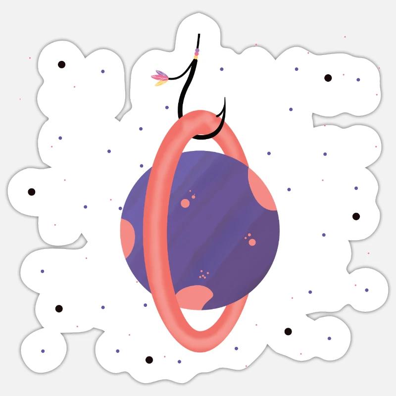 Planet on the hook (1/3) - Sticker size S (10 x 10 cm) - white matte