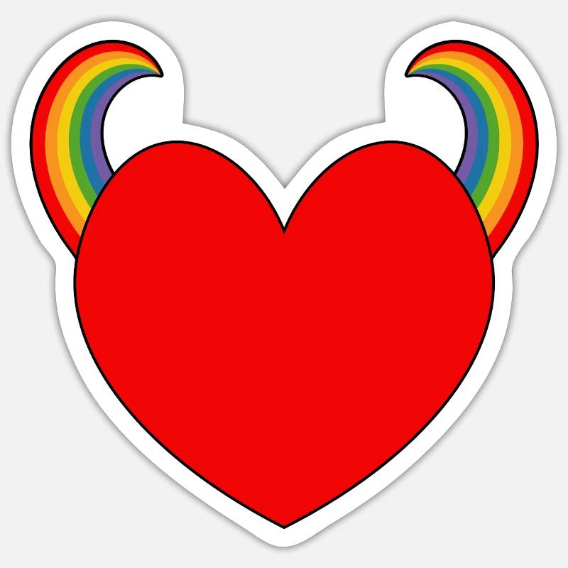 Rotes Herz mit Regenbogenhörnern - Sticker Größe S (10 x 10 cm) - Mattweiß