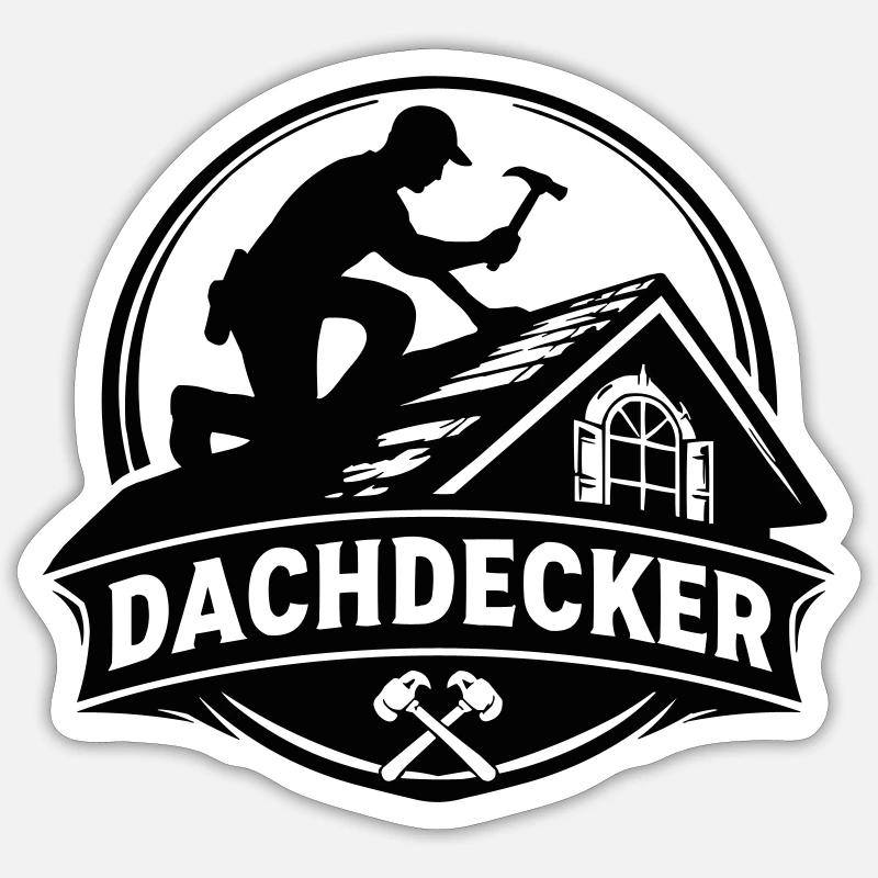 Dachdecker Silhouette auf Dach - Sticker Größe S (10 x 10 cm) - Mattweiß