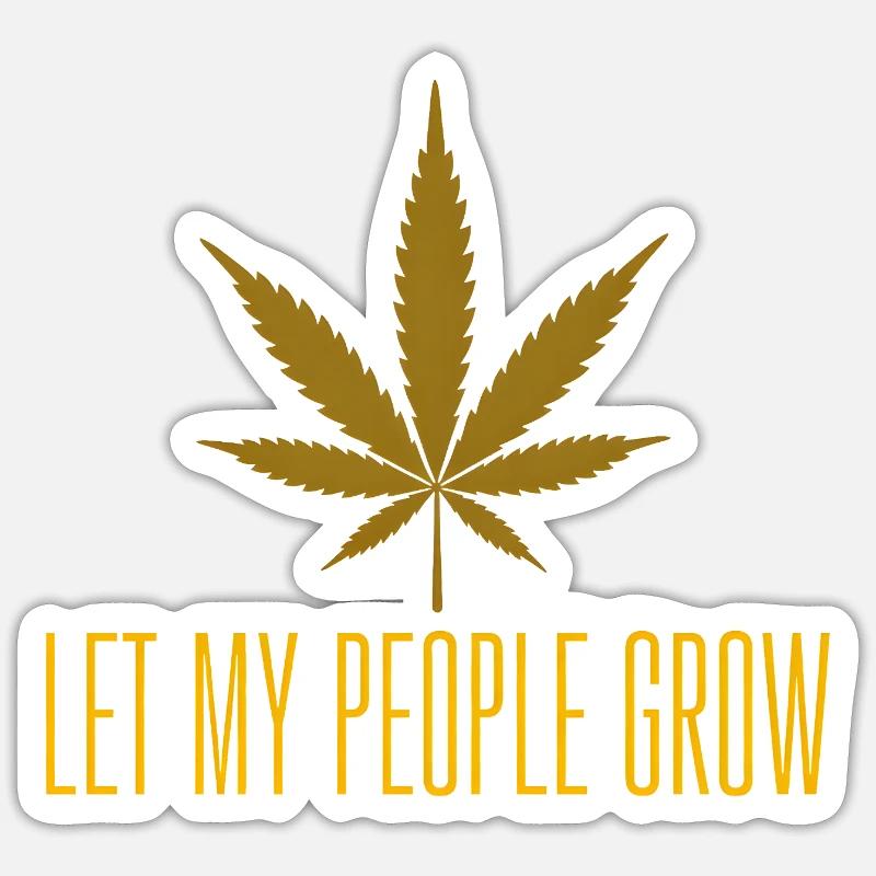 Feuille de cannabis dorée laisse mon peuple pousser Sticker taille S (10 x 10 cm)