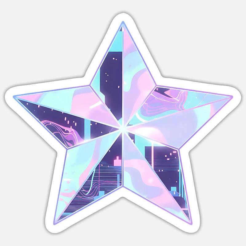 Pastel Star Neon Skyline - Sticker size S (10 x 10 cm) - white matte