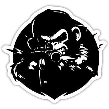 Affe mit Gewehr - Sticker Größe S (10 x 10 cm) - Mattweiß - Vorne