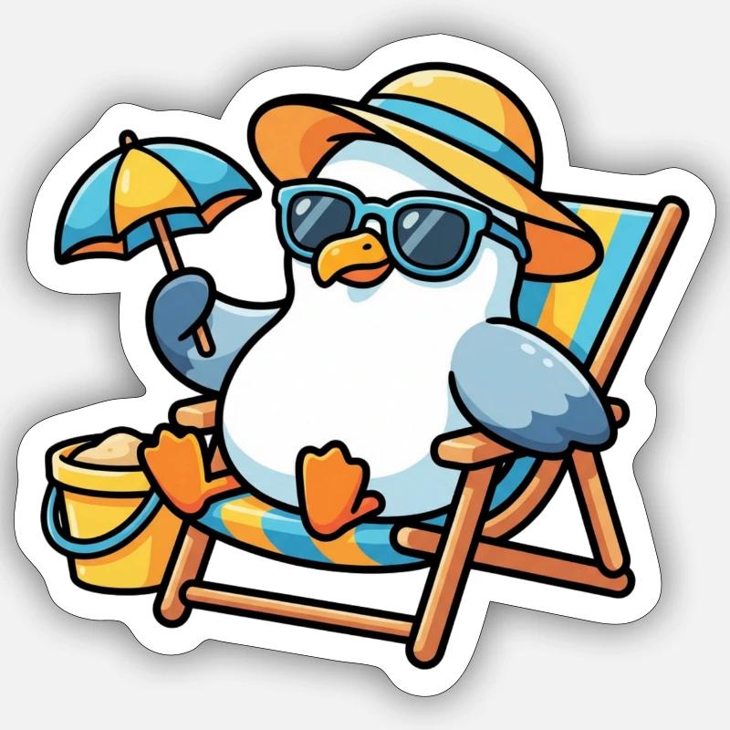 Sun-style beach penguin - Sticker size S (10 x 10 cm) - white matte